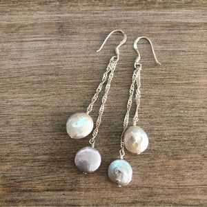 925 FAS dangling flat pearl earrings